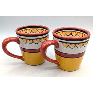 Set of 2 Pier 1 Earthenware Hand Painted Del Sol Coffee Mugs